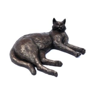 Bronze reclining cat sculpture in bronze