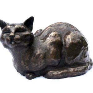 Large bronze crouching cat in bronze