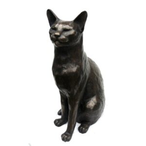 Bronze Oriental cat sculpture “Ben” in cold cast bronze with elegant long body and upright seated pose