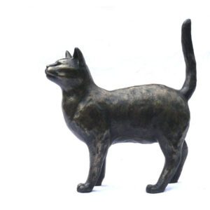 Life size bronze standing cat sculpture