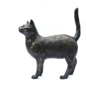 Bronze standing cat sculpture “Murphy” in cold cast bronze with alert upright posture and elegant form