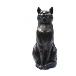 Copper cat sculpture “Buff” in seated pose with warm metallic finish and stylised feline form