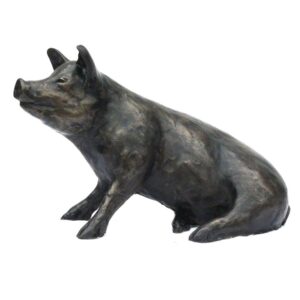 Bronze Pig Sculpture sitting down side view