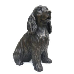 Bronze cocker spaniel sculpture Luca sitting pose front view with detailed feathered ears and expressive face